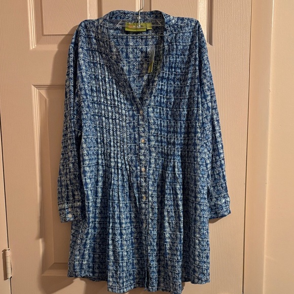 Rock Flower Paper Dresses & Skirts - Chic Blue Patterned Long Sleeve Dress